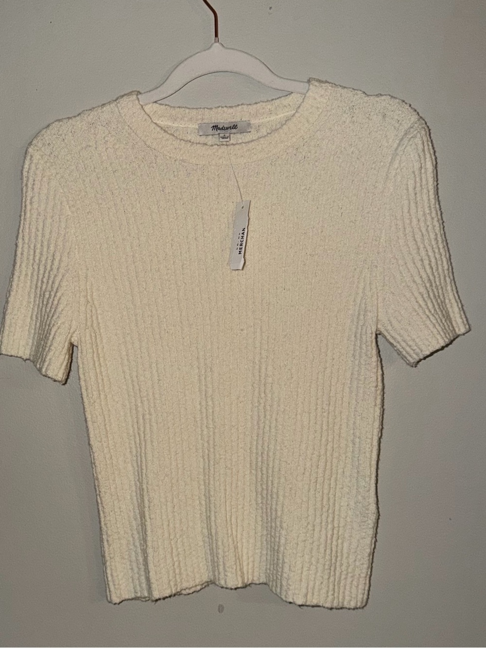 Madewell Cream Ribbed Textured Short Sleeve Sweater Top Size Small NWT